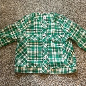CAbi Green and White Textured Plaid Jacket